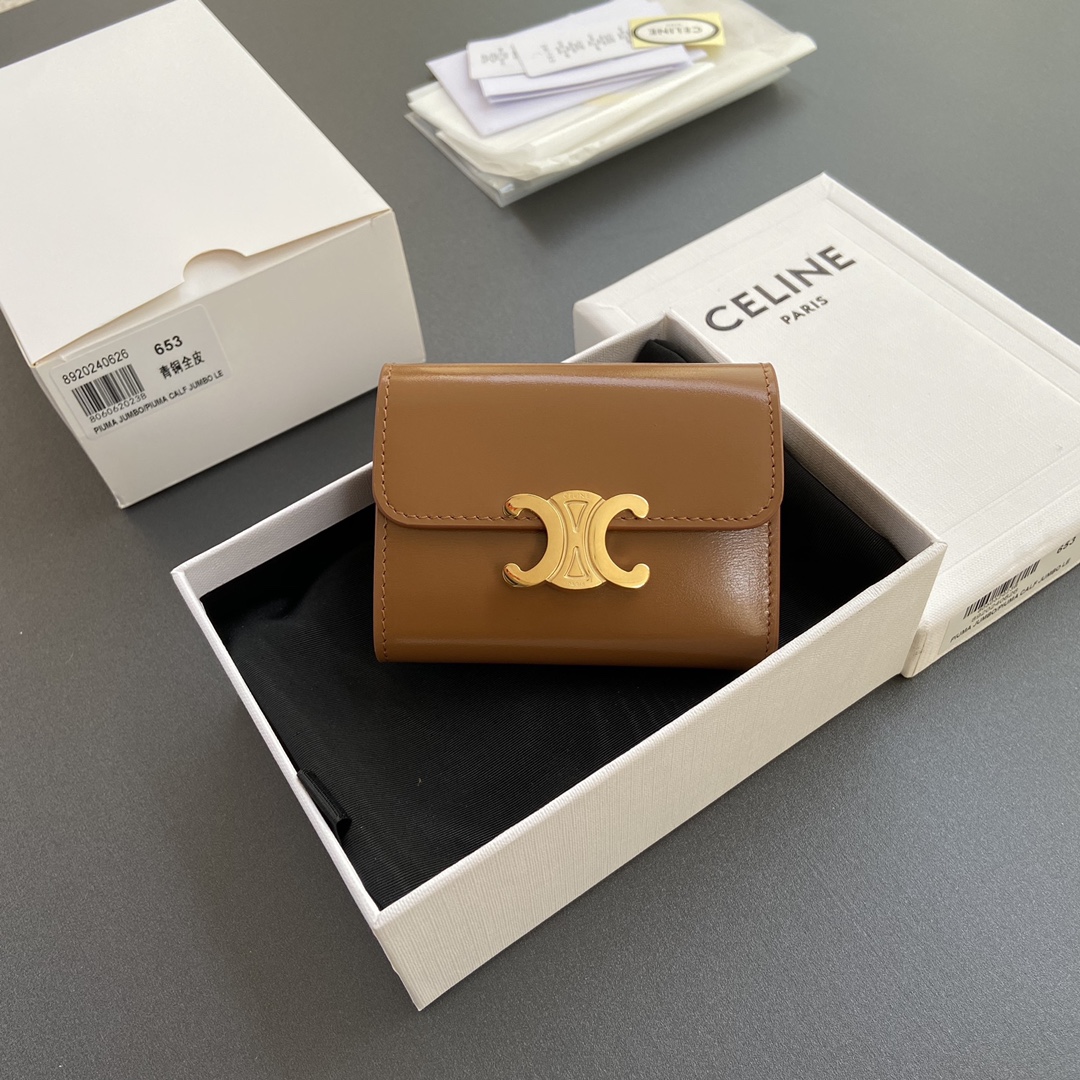 Triomphe 샤이니 가죽 반지갑 10L653DS3 w9.5×h7.5×3cm