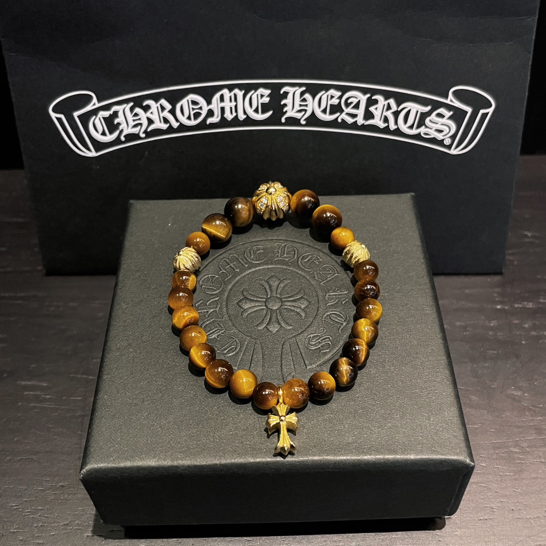 Chrome Hearts 925 실버 호박 비드 팔찌｜6+8mm