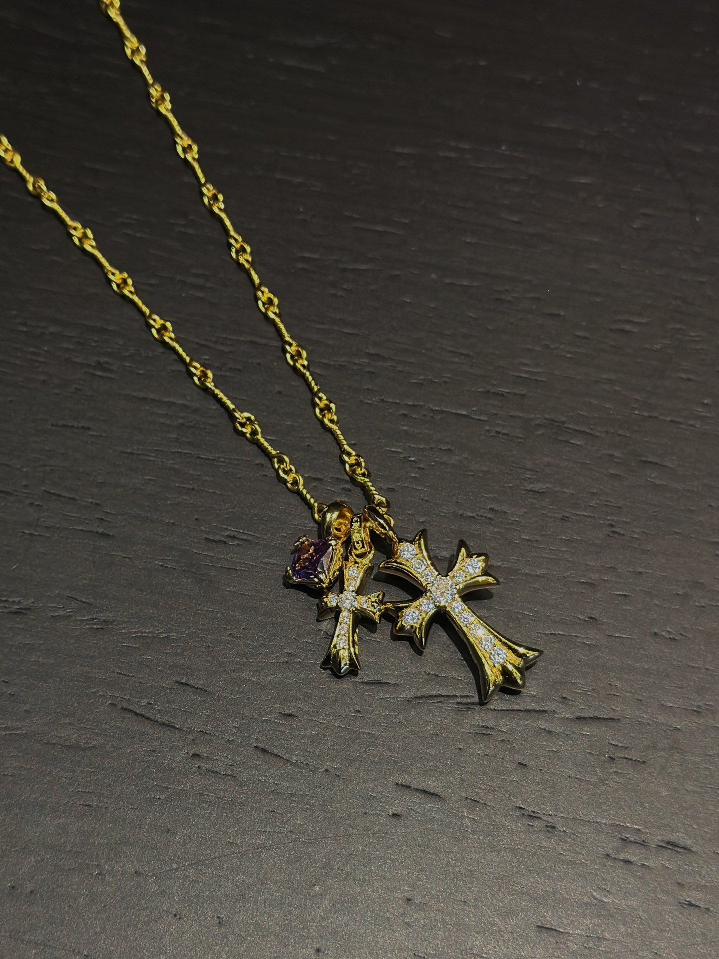 크롬하츠 925 실버 크로스 스퀘어 다이아몬드 목걸이  50/55/60cm