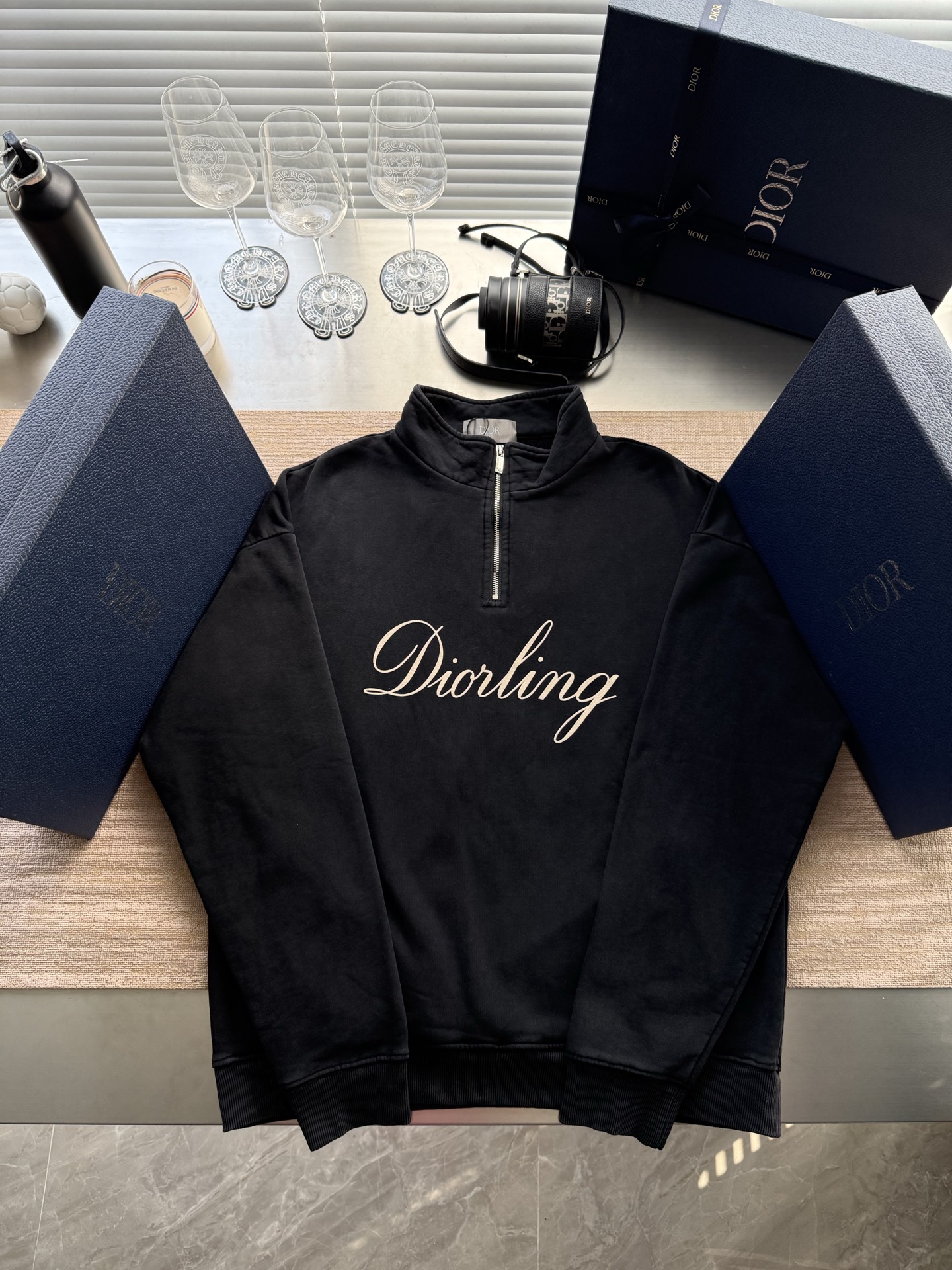 Diorling 지퍼 칼라 스웨트셔츠