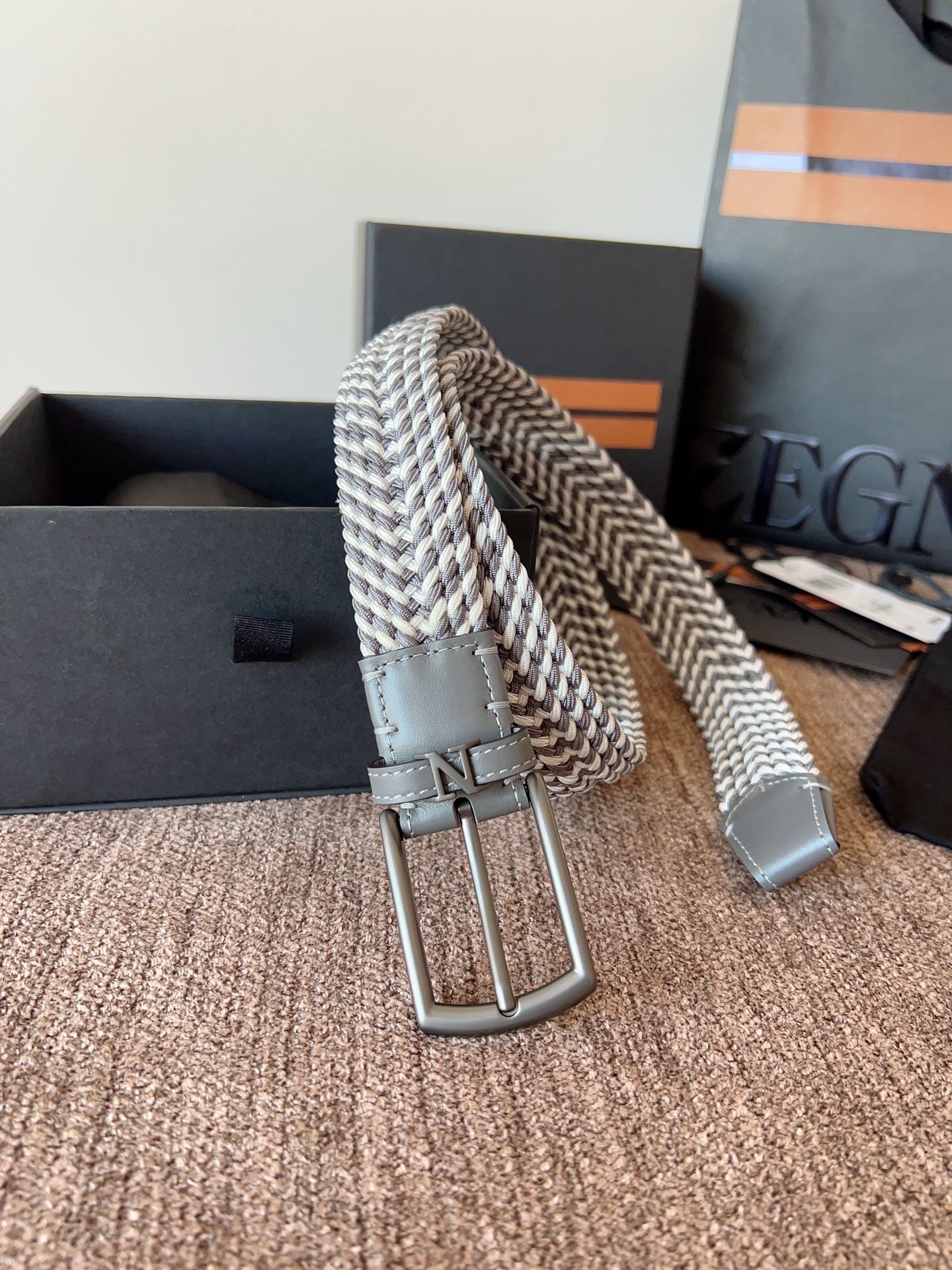 제냐 로고 장식 브레이디드 벨트 LHTEDB023UZ