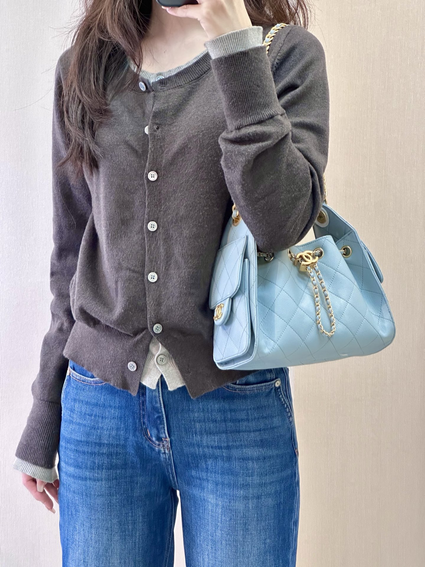 샤* 25 미니백 스웨이드 메탈릭 카프스킨  AS5631 22-20-12.5cm