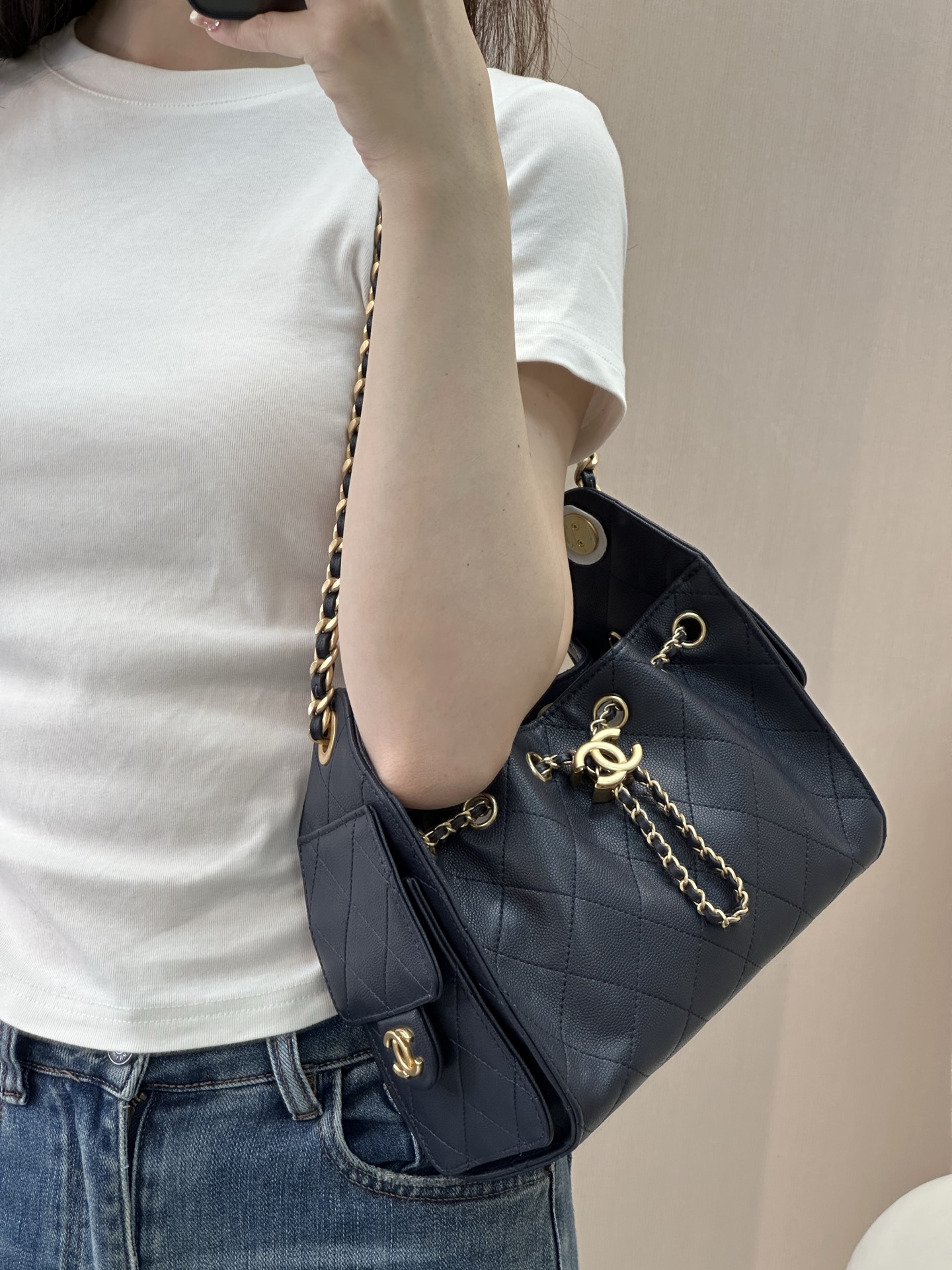 샤* 25 미니백 스웨이드 메탈릭 카프스킨  AS5631 22-20-12.5cm