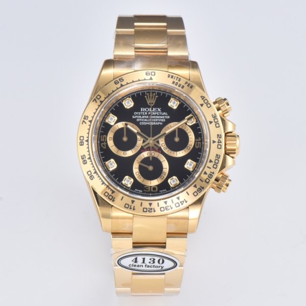 CLEAN 공장｜4130 무브먼트｜40mm｜롤렉스 데이토나 116508 블랙 다이얼 바게트 다이아